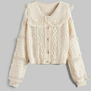 NEW Romwe Kawaii Peter Pan Collar Cardigan Sweater Frill Button Front Medium Top